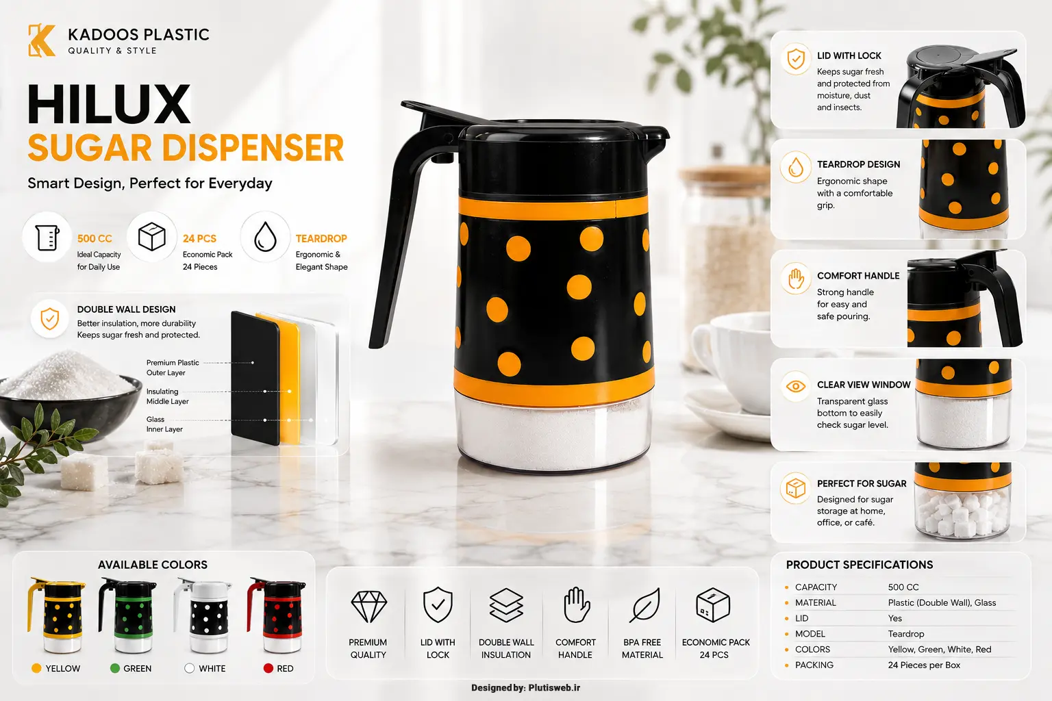 Hilux Sugar Dispenser | Double-Wall Teardrop Design